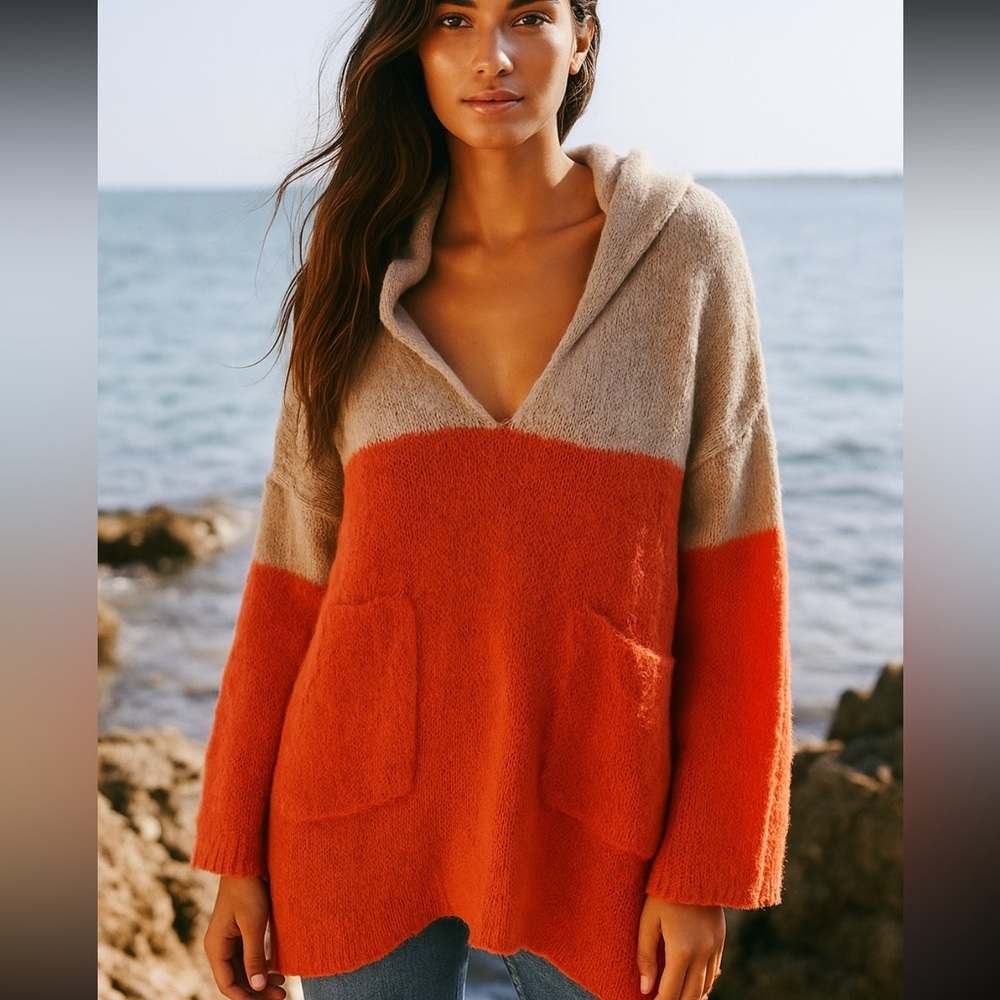 Anthropologie Wooden Ships Mohair Open Knit Oversized Hoodie Sweater